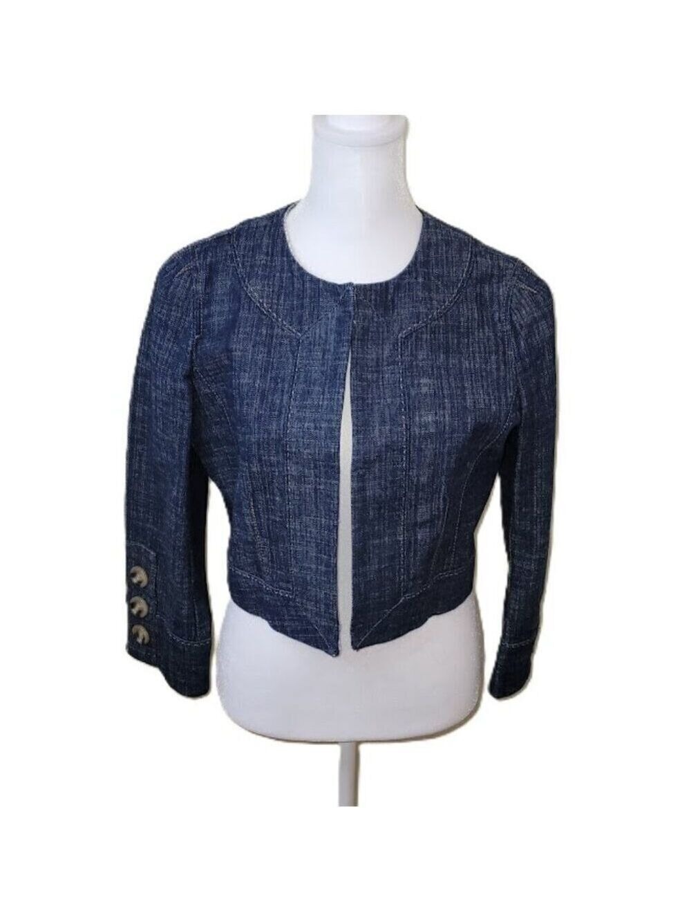 Ann Taylor Loft Denim Cover Jacket Open Front Dark Wash Cropped Women's SZ 2